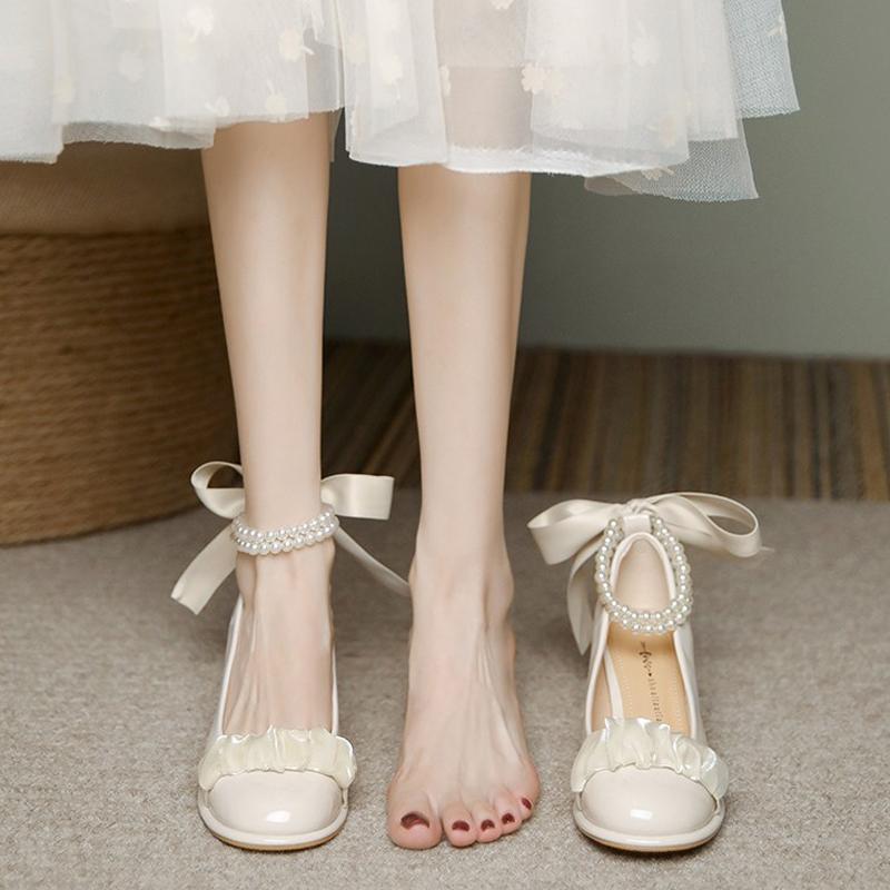Trendy brand French temperament high heels women's thick heels 2025 spring fairy style bridesmaid single shoes retro Mary Jane shoes