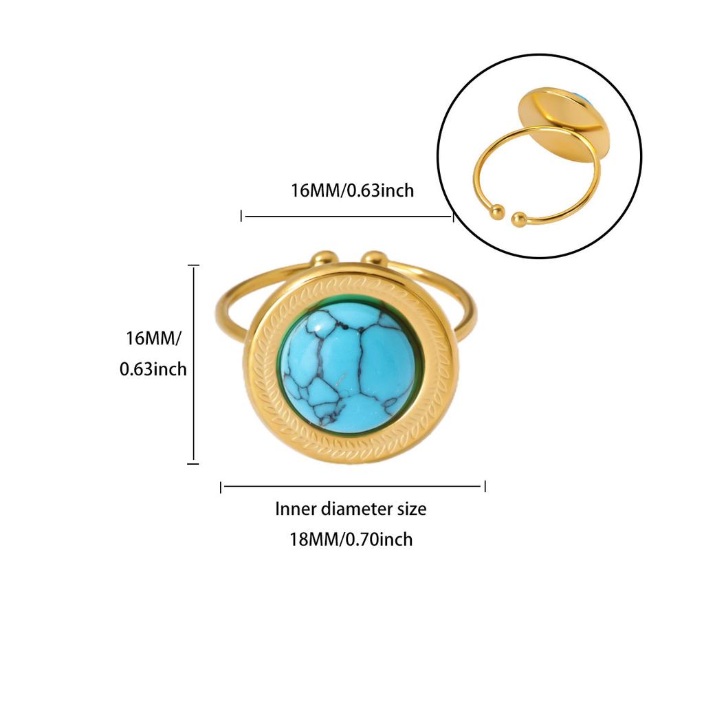 New retro natural stone zircon ring flower round opening stainless steel ring premium versatile jewelry