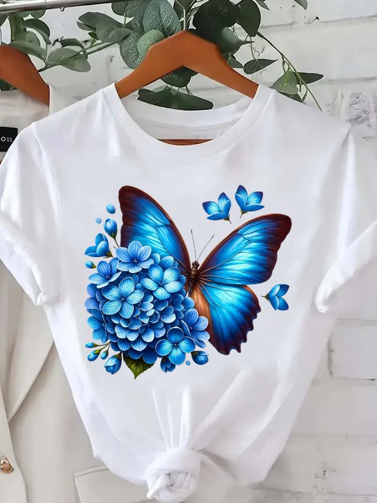 (Asian Size) Butterfly Cute 90s Tee Clothing Lady Female Top Printed Women Casual T Shirt Fashion Graphic Short Sleeve T-shirts