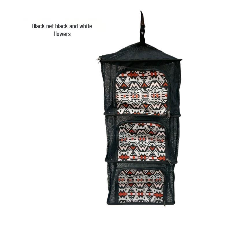 Four-Layer Outdoor Folding Drying Rack for Cutlery, Fruit, and Vegetables with Mosquito-Proof Hanging Net
