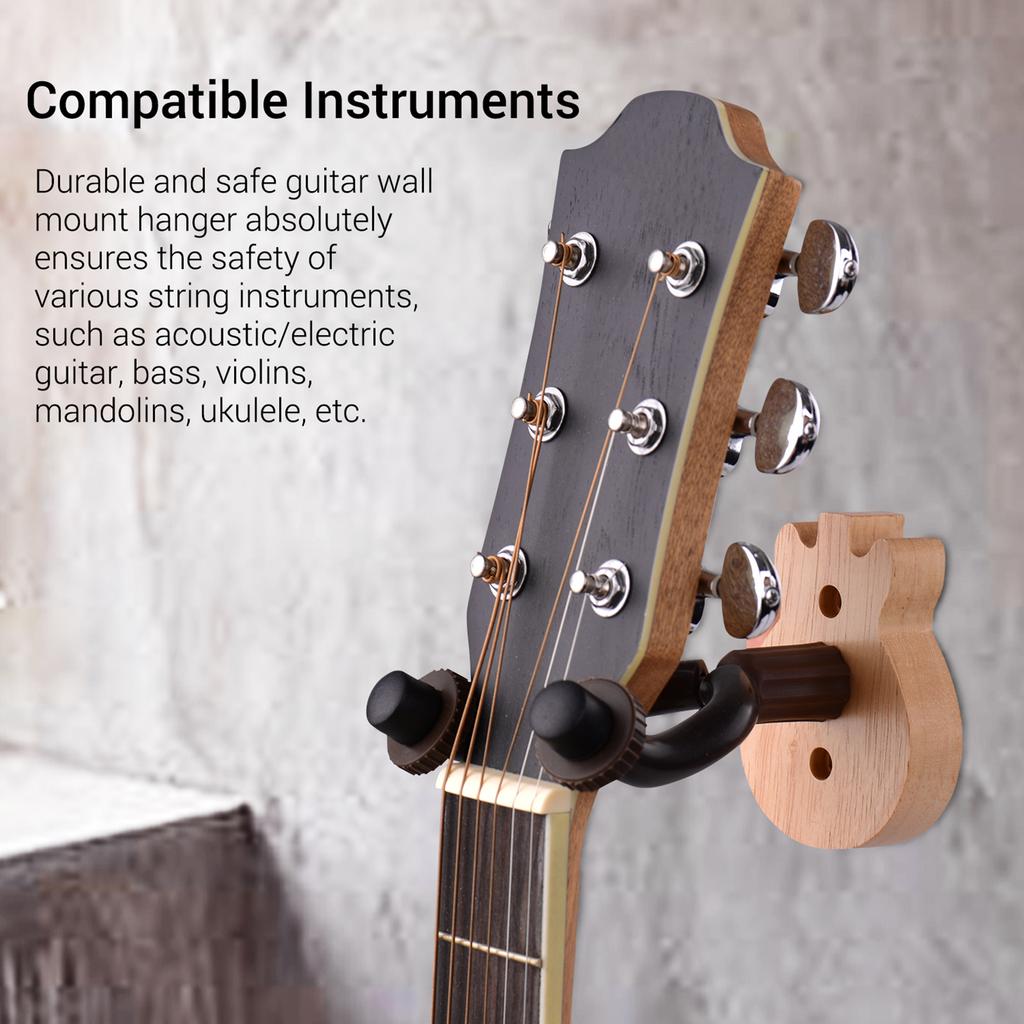 Guitar Wall Mount Hanger Solid Wood Guitar Hanger Wall Hook Holder Stand with Metal Steadying Bars for Acoustic