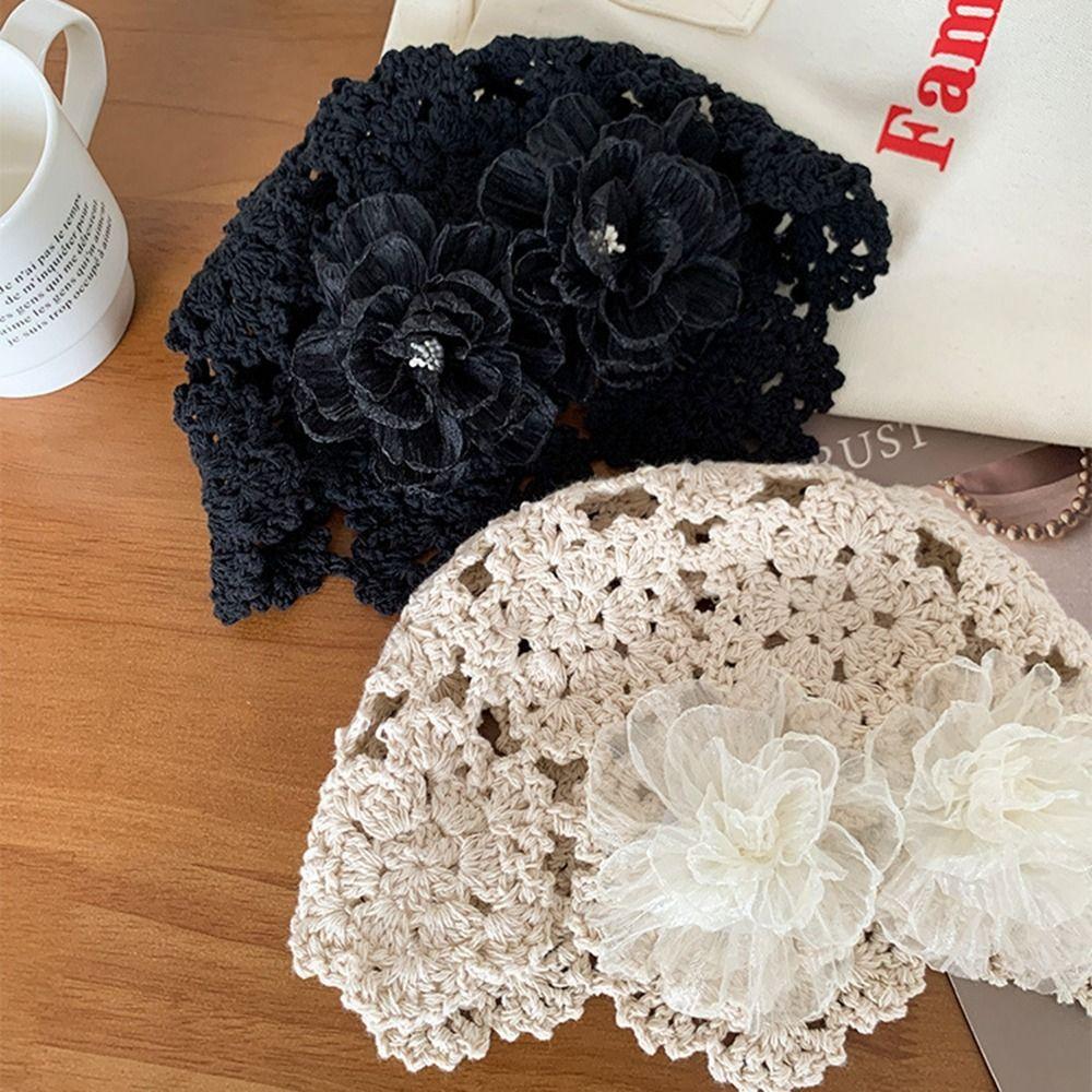 Hollow Out Crochet Hollow Flower Knitted Hat Warm Knit Cap Sweet Warm Beanies Hat Autumn
