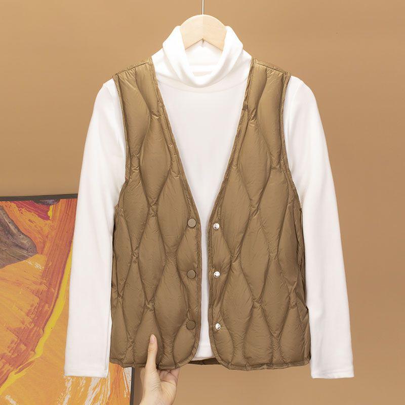 Neue leichte Daunenweste Damen warm schmal geschnitten Kragen weiße Entendaunen Weste Linerweste