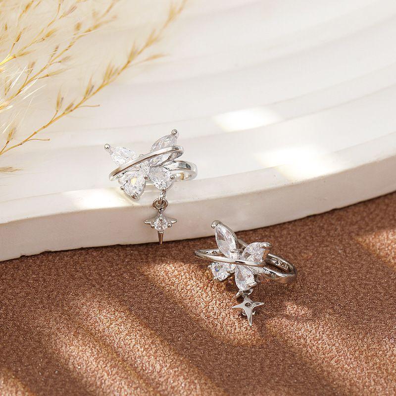 Exquisite Sliver Color Butterfly Ear Clip for Women Sparkling Zircon Star Pendant Cartilage Clip Earring Ear Cuff Jewelry Gifts
