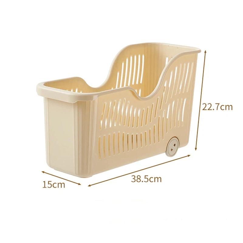 Plastic Storage Basket With Wheels And Handle Slanted Open Design Organizer Bin For Books Stationery And Household Items