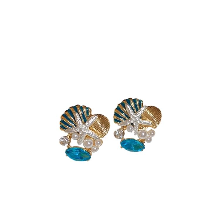 

Oceanic Jewelry Chain Necklace Dangle Earrings Sturdy Alloy Glittering Rhinestones Imitation Pearls Accent