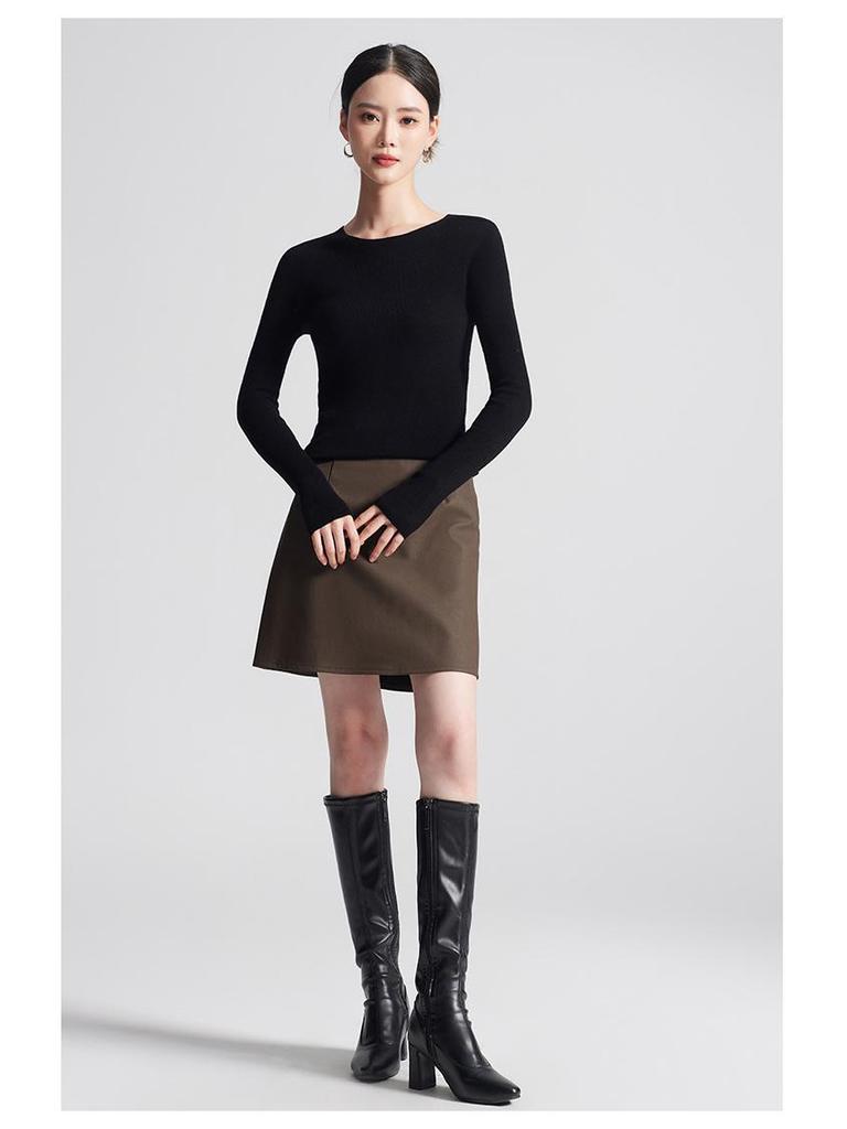 Machine Washable Women's Seamless 100% Pure Wool Round Neck Knit Sweater, 60 Count, 18 Gauge, Autumn Base Layer