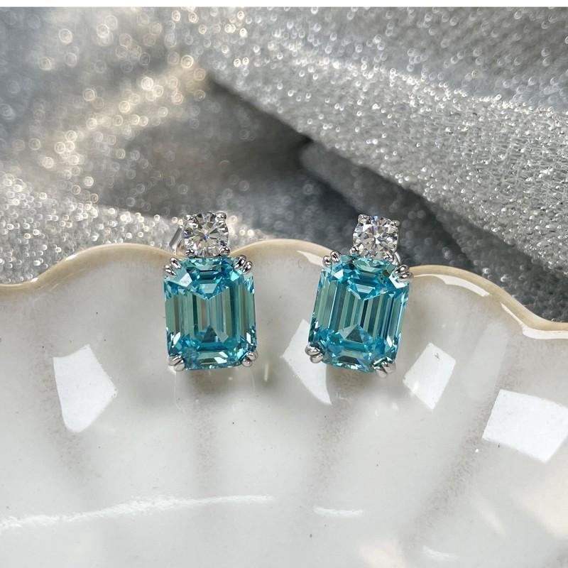 Sterling Aquamarine Stud Earrings Women 1.5ct Natural Gemstone Geometric Design Fashionable Office Jewelry