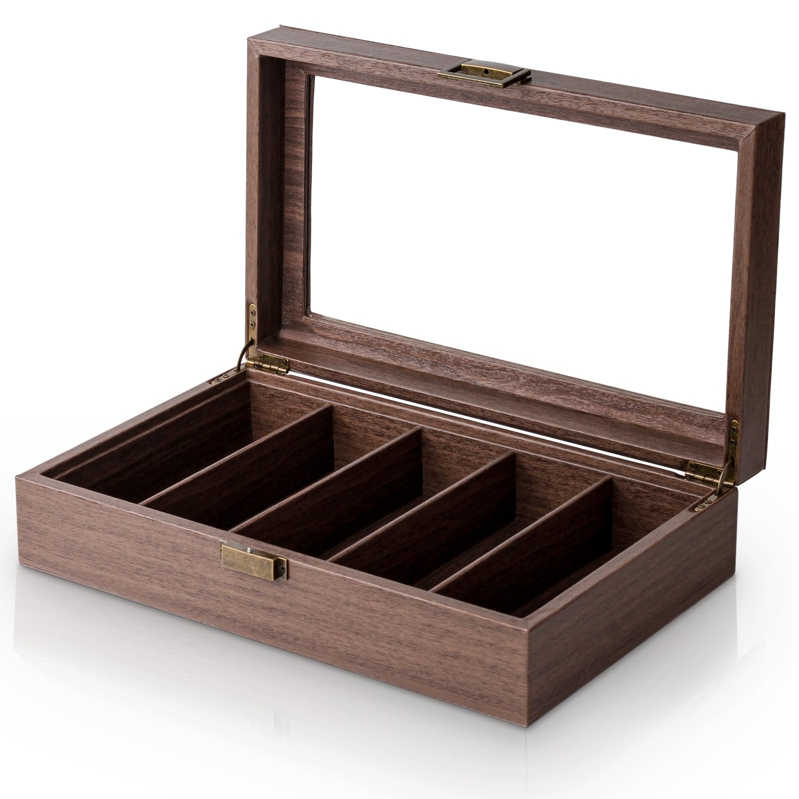 

Baskiss Woodgrain PU Leather Sunglasses Case, Eyeglasses Storage Box, Glasses Collection Case with Acrylic Lid, for Accessories and Jewelry (5 pairs)