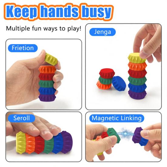 6Pcs/Set Sensory Silicone Textured Toy Magnetic Stress Relief Roller Anti-anxiety Fidget Toy