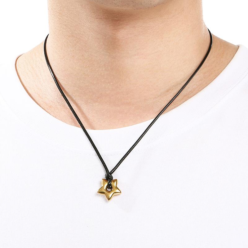 Minimalist Stainless Steel Pendant Necklace for Men Women Star/Heart/Hexagon Charm on Black Nylon Cord Choker Trendy Jewelry