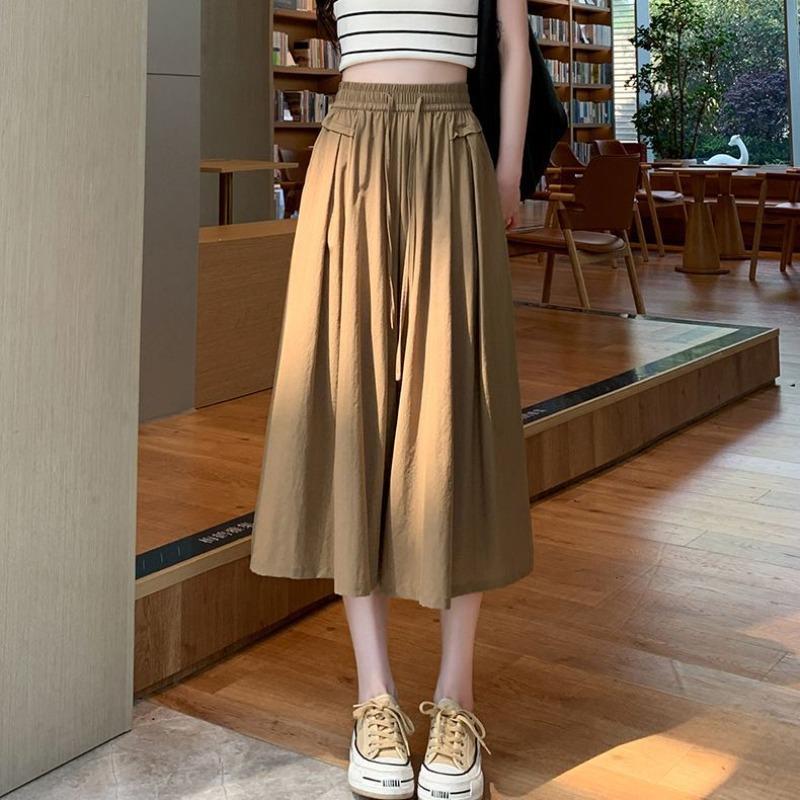 Ice silk cool wide-leg culottes women's summer small high waist large size casual half-body Yamamoto trousers skirt