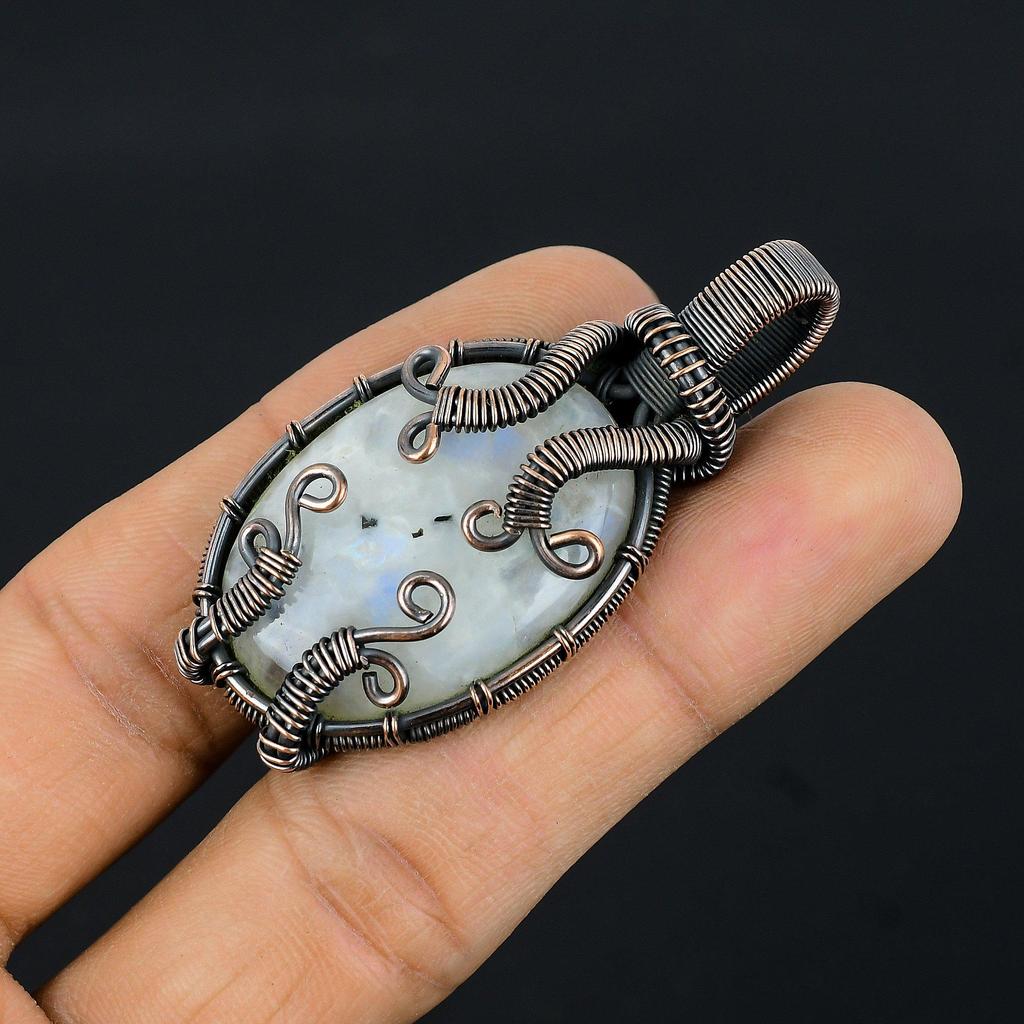 Moonstone 999 Copper Wire Wrapped Pendant, Handmade Gemstone Pendant, Gift For Mom Antique Jewelry
