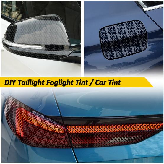 4 Pack Headlight Taillight Tint Y Grid Graphic Tail Light Lamp Cover Film Car DIY Self Adhesive Tint Film Sheet 18.89'' x 11.81'', Black