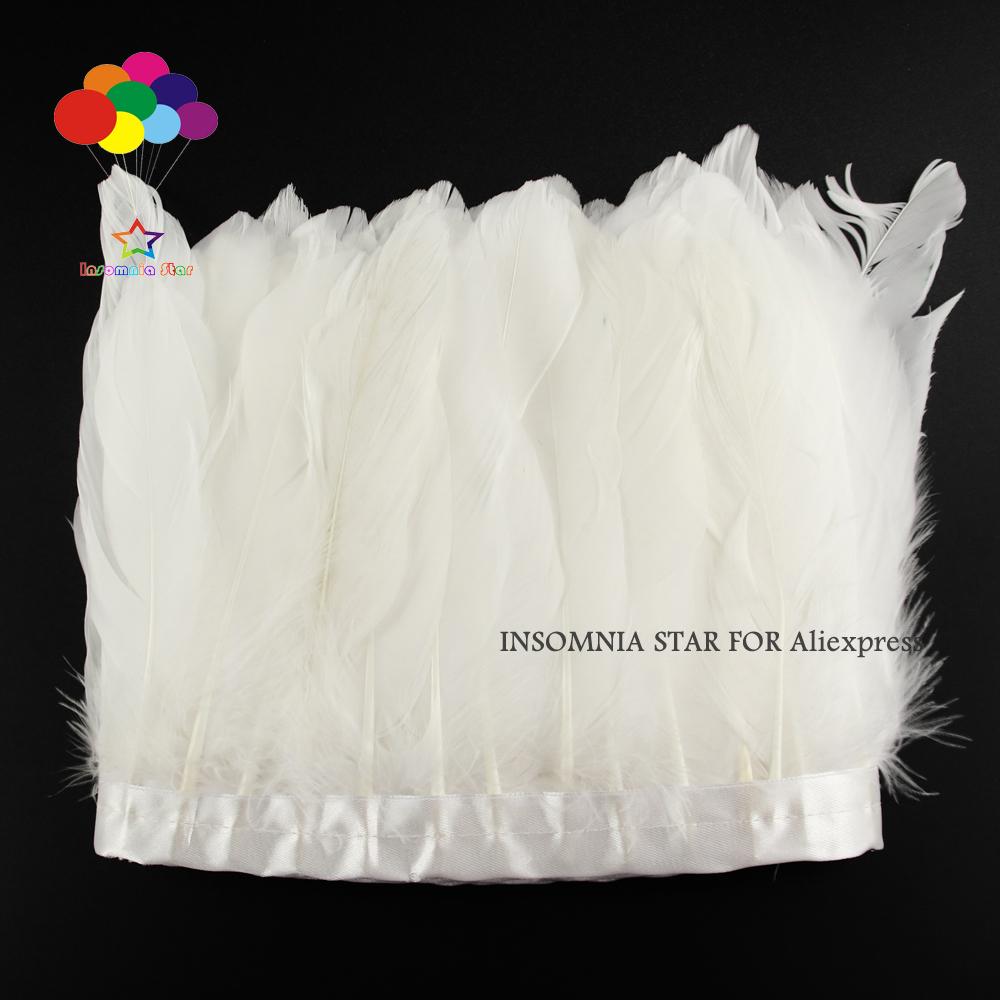 Feather2 Meter/pack Goose Feather Fringe Trim On Satin Header 6"- 8" In /15-20 Cm Width