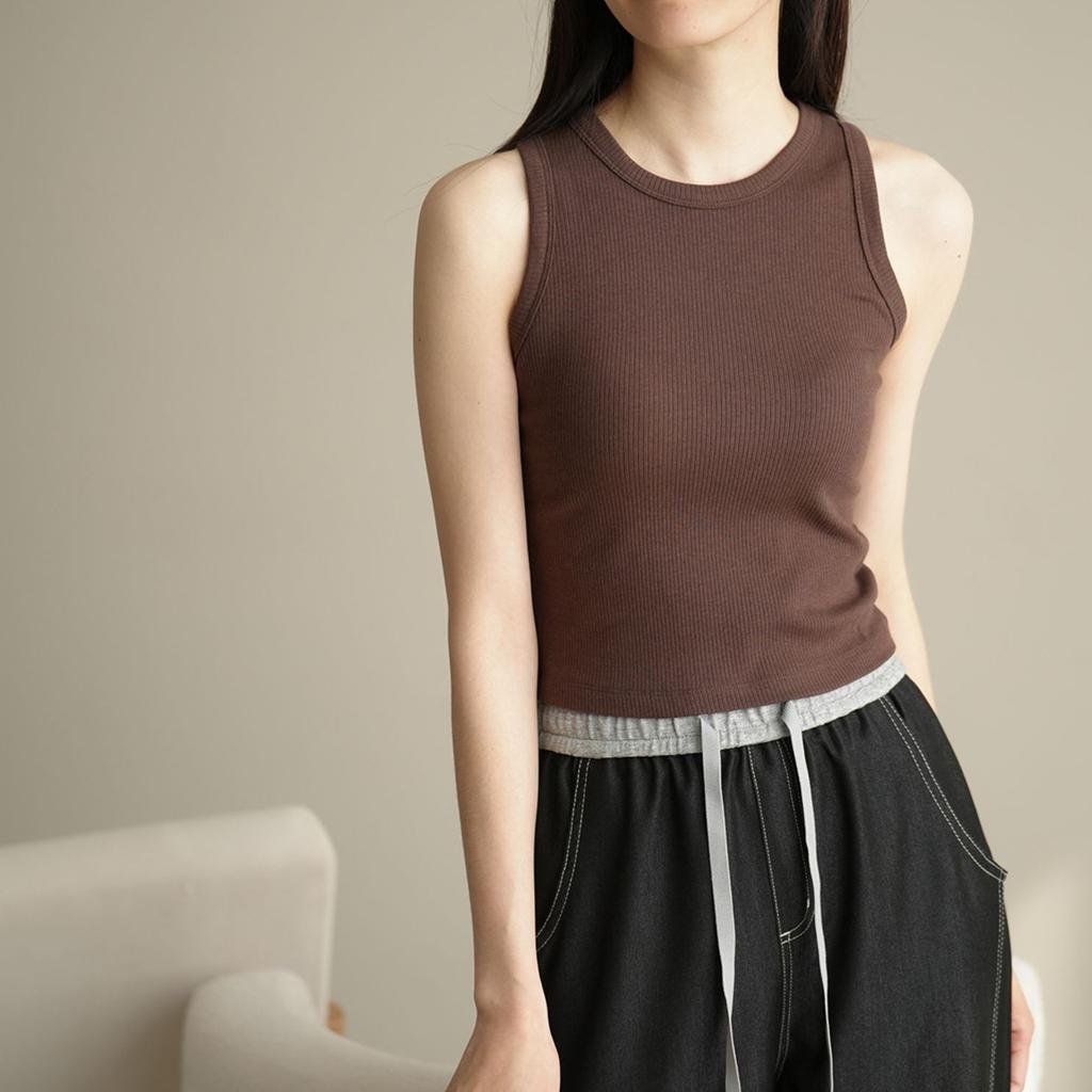 Spring and summer threaded belly button vest women's outer wear slim and thin Korean version suspender bottoming shirt sleeveless top