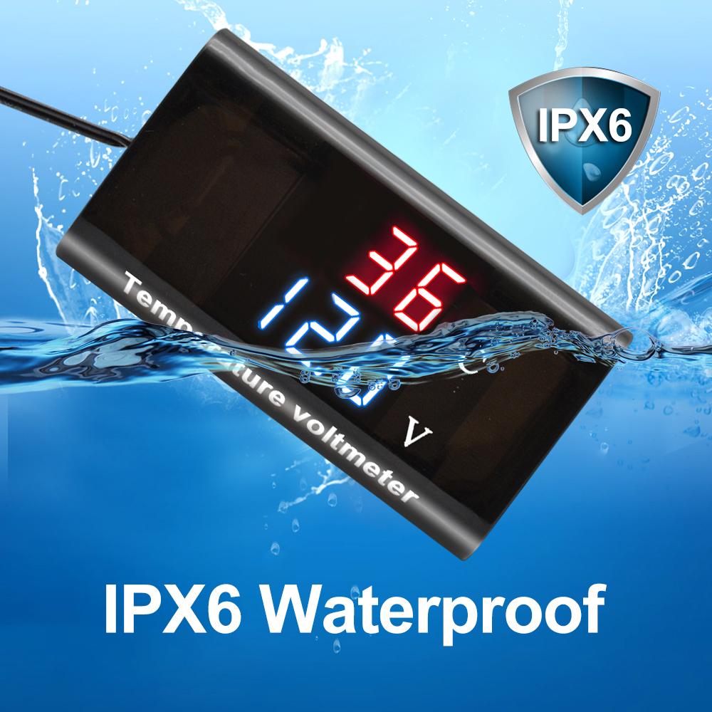 DC 8V-18V LED Digital IPX6 Waterproof Temperature Voltmeter Meter 0.28 Inch Voltage Tester Detector For Motorcycle Car Battery