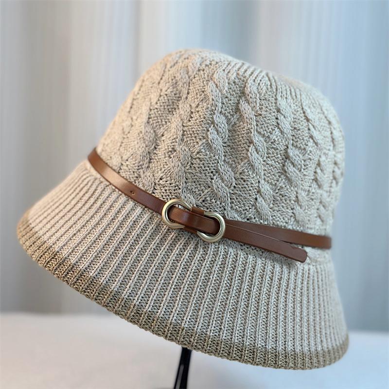 Spring and Summer Belt Buckle Bucket Hat Women's Fashion Sunshade Temperament Pot Hat Twist Pattern Breathable Travel Sun Hat