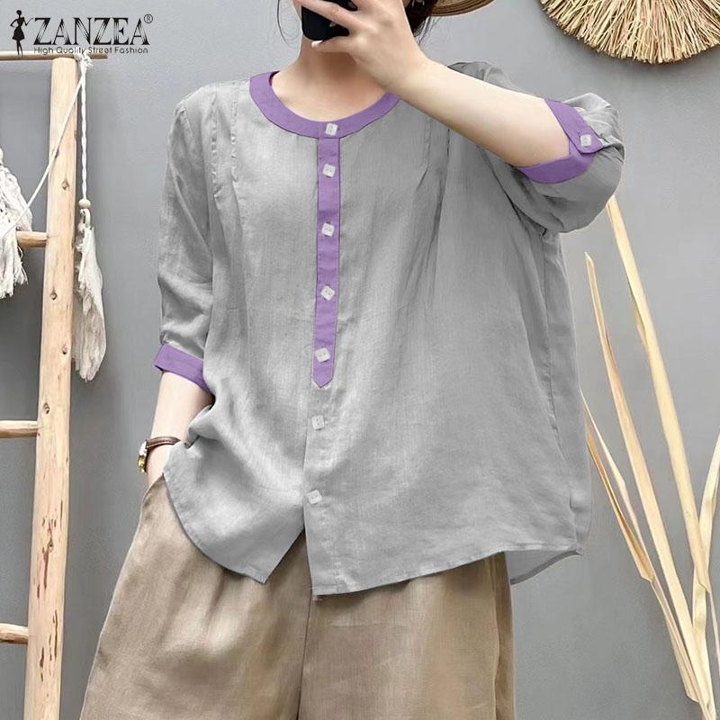 ZANZEA Women Casual Round Neck Loose Half Sleeve Blouse