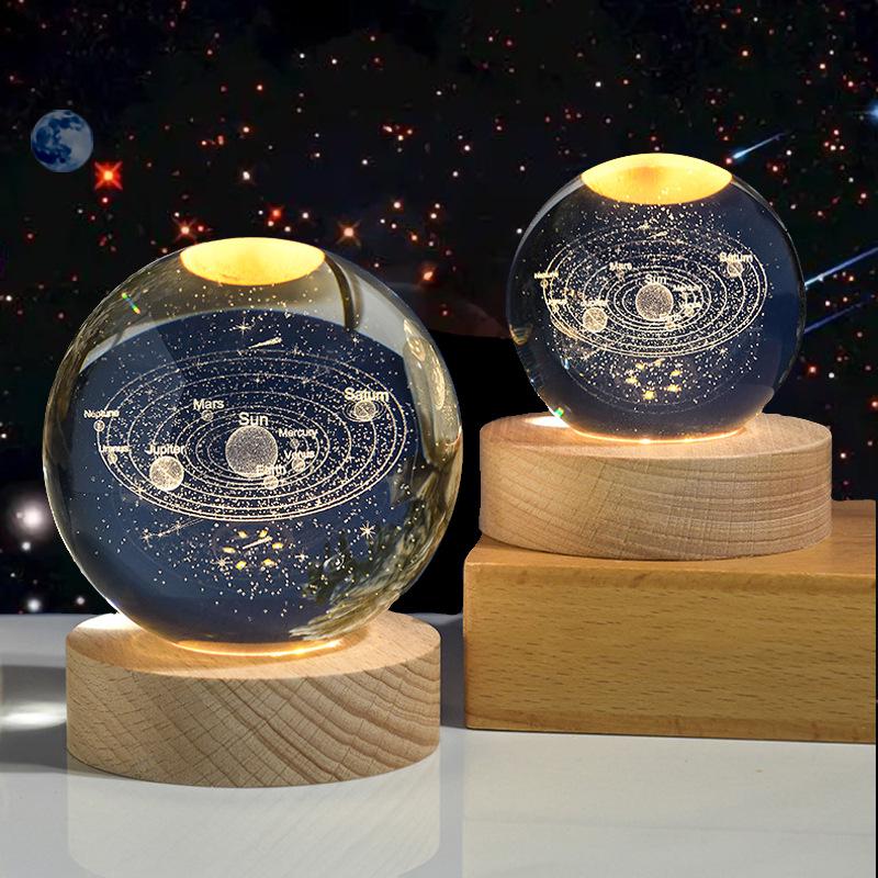 3D Galaxy Starry Sky Crystal Ball Night Light - Solar System Ornament for Birthday Gift