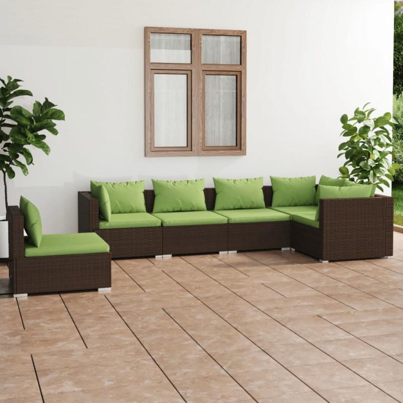 Día y Noche - Día y Noche Set muebles de jardín 6 piezas y cojines ratán sintético marrón