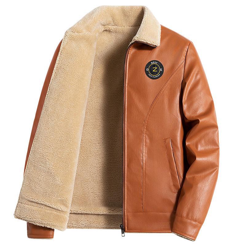 Men's Thick Leather Fur-Lined Motorcycle Jacket - Autumn/Winter Collection