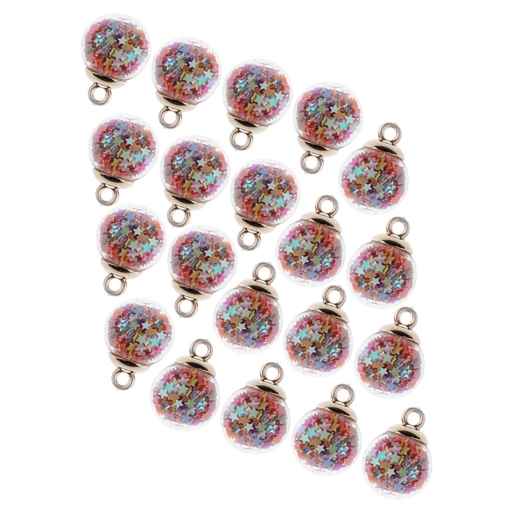 DIY 20Pcs 16mm Colored Stars Transparent Glass Ball Charms With Tiny Star Pendant Findings Craft