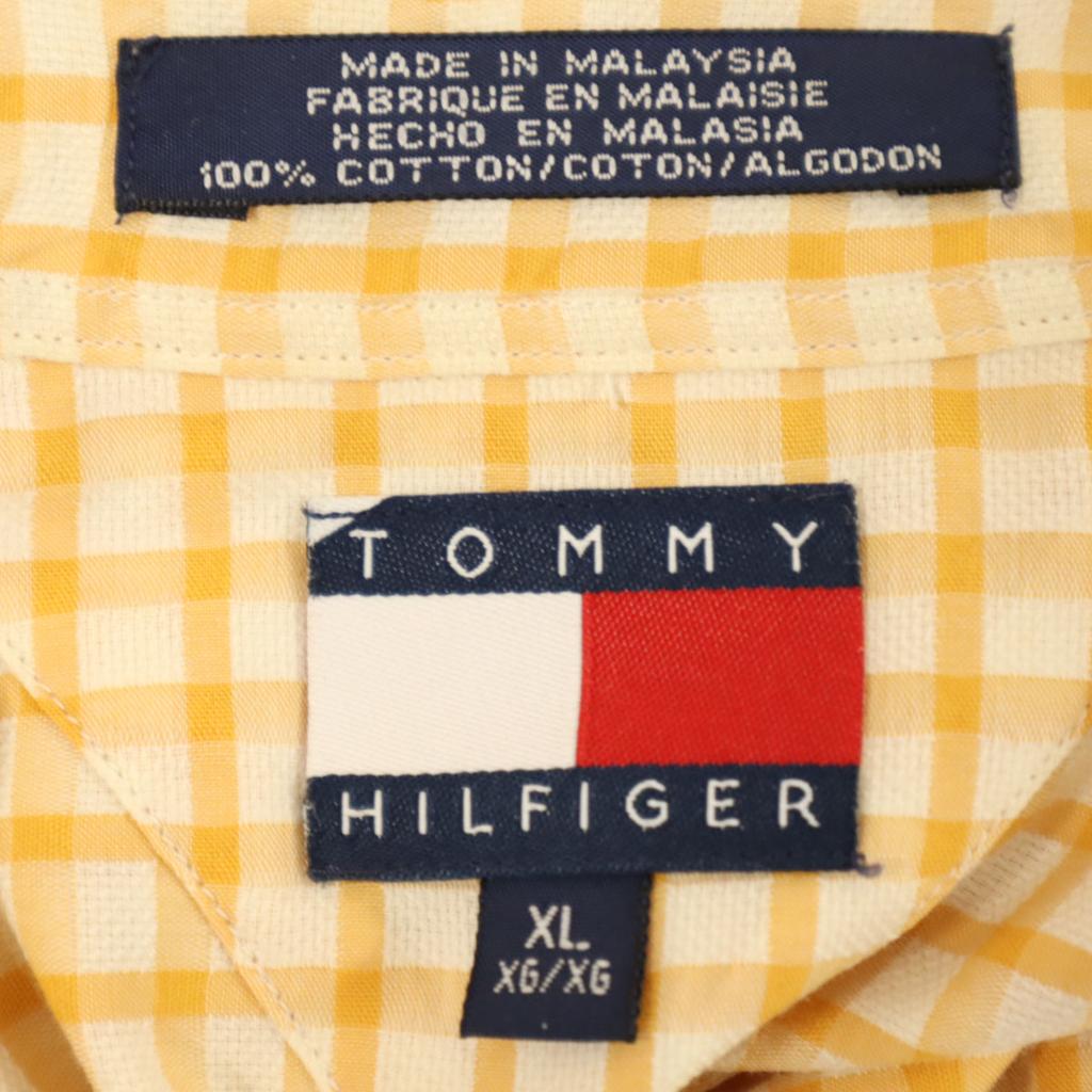 Tommy Hilfiger חולצת פלנל משובצת שרוול ארוך מכופתרת גברים מידה XL משומשת תג דגל ישן שנות ה-90