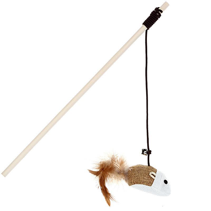 Cat Teasing Wand with Burlap, Feather, and Bell - Self-Entertainment Toy for Boredom Relief