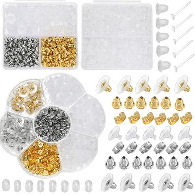 260-690pcs/Box Earring Studs with Soft Silicone Rubber Earring Back Stoppers for DIY Earring Findings Jewelry Making Kits