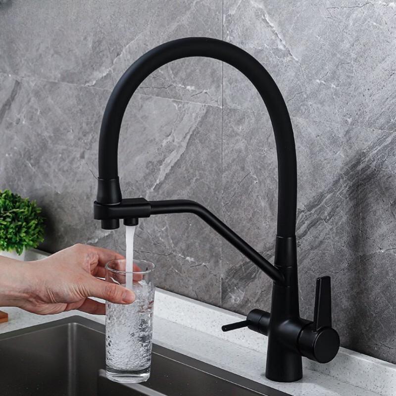 TLXT 3-in-1 Wall-Mounted Kitchen Faucet with Pull-Out Sprayer