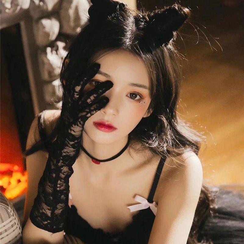 

Dance Performance Dress Long Sexy Lace Gloves Women s Dark Color Lolita Sun Protection Thin Oversleeve Black