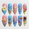 24 STKS Cartoon 3D Octopus Zeester Ontwerp Amandel Press-on Nagels Zomer Zeester Blauw Franse Nep Nagels voor Vrouwen Draagbare Manicure