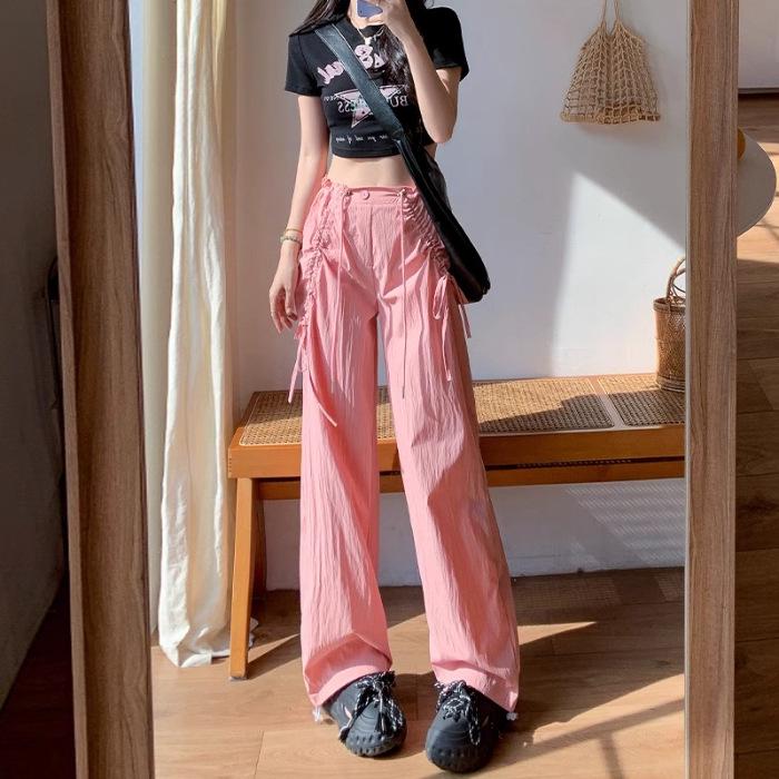

Women s Summer Mint Green Bow Drawstring Wide-Leg Pants - Trendy and Versatile Large рожевий