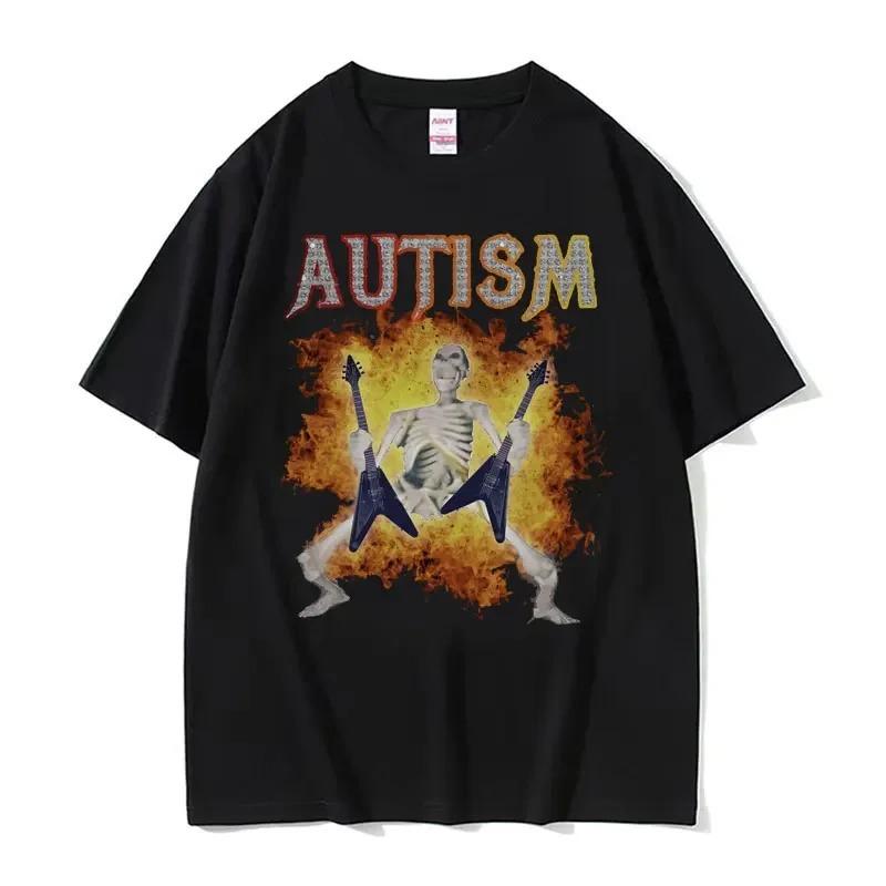 Autistic Funny Skeleton Meme Graphic T Shirt Fashion Gothic Retro T Shirts Male ONeck Oversized Short Sleeve Tshirt Unisex
