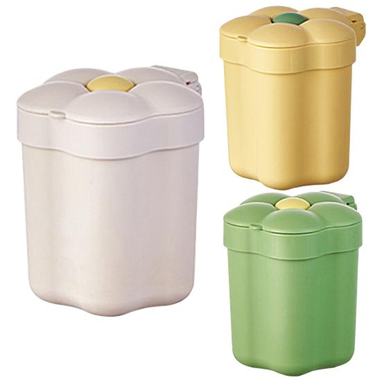 Mini Trash Can Floral Design Press Button One-hand Opening Creative Flower Shape Desktop Waste Bin for Daily Use