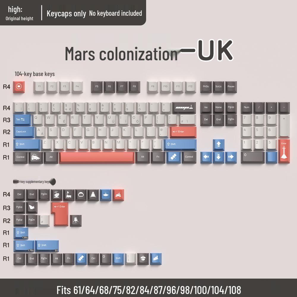 74-Key PBT Dye-Sublimated Keycaps, Original Height, Compatible with 60/61/68-Layout Mechanical Keyboards