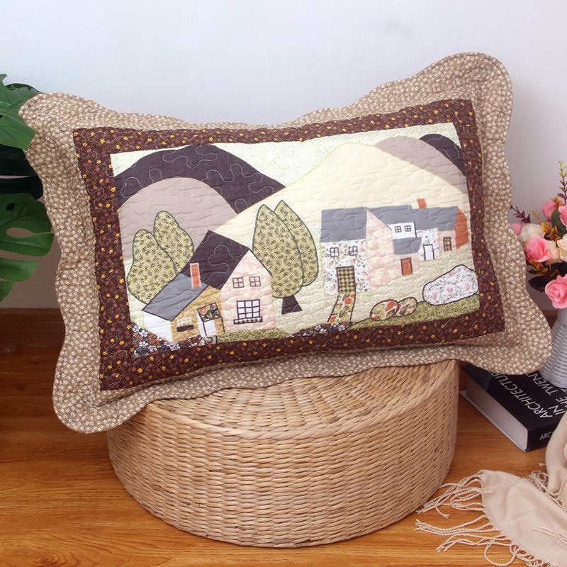 Soft and Comfortable Pillowcase Skin Friendly Breathable Fashionable Rustic Style Quilted Fabric Pillowcase Bedroom Decoration