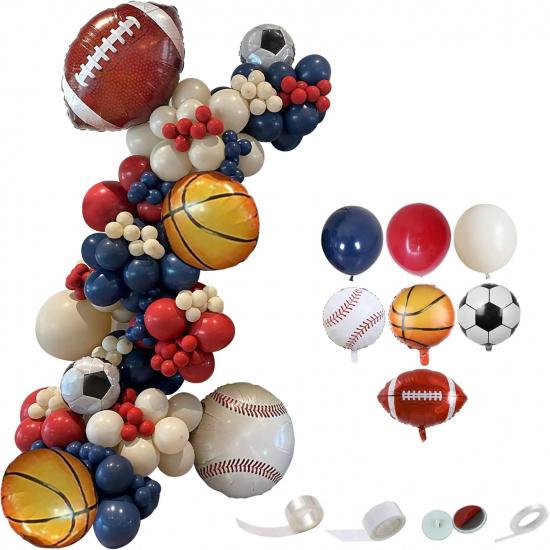 167 Pcs Ball Theme Balloon Arch Garland Kit Navy Blue Matte Red Natural Sand Balloons Ball Foil Balloons for Sports Theme Party Games Garden Theme