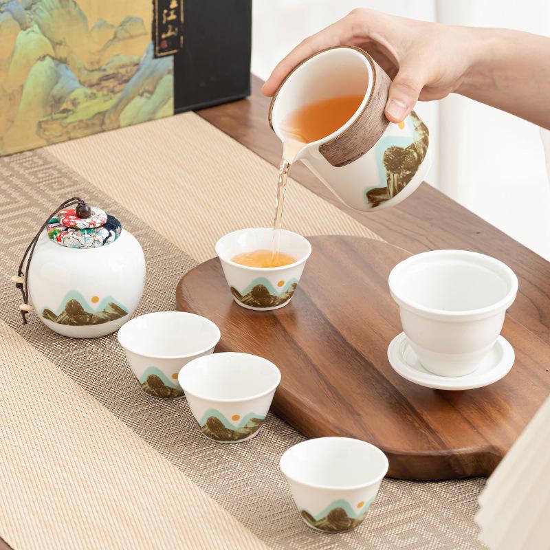 Qingshan Guyun Kung Fu Tea Set Outdoor Travel Tea Set Tea Cup Portable Tea Set Business