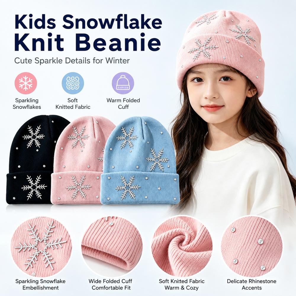 Rhinestone Children Knit Hat Knitted Fabric Snowflake Knitted Cap Kids Winter Wear