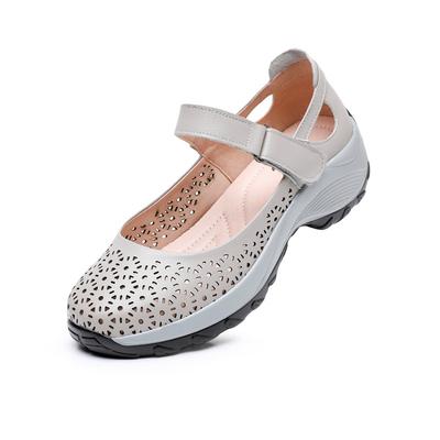 Mode GKTINOO Damen Plateau-Sandalen Echtes Leder Bequeme Flats Komfortable Damen Freizeitschuhe Mama Sneaker Ausgehöhlte Damen-Sandalen
