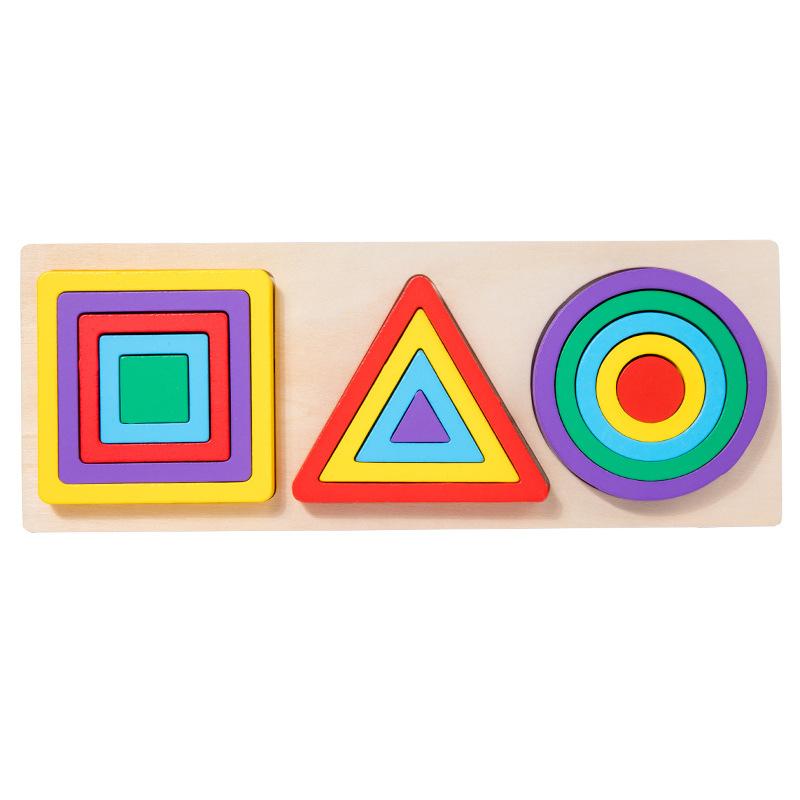 Children'S Wooden Shape Matching Column Puzzle Building Block Geometric Puzzle Montessori Early Education Cognitive Educational Toys