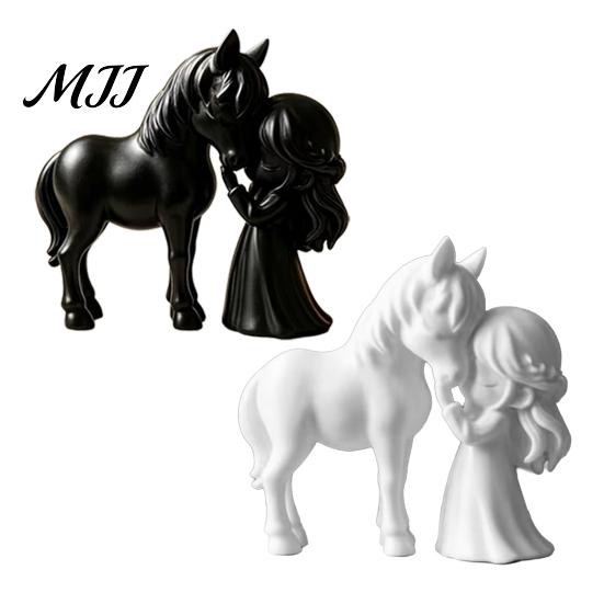 PLA Plastic Crafts 3D Printed Girl Horse Figurine, DIY Paintable Equestrian Sculpture, Modern Themed Keepsakes Minimalist Tabletop Ornament, Christmas