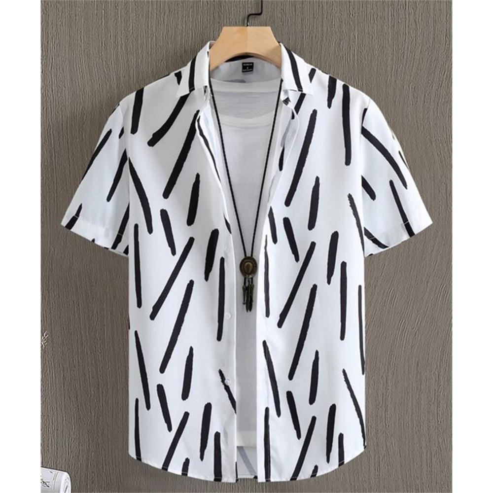 Summer Fashion 3D Print Striped Men's Shirts Basic GraphicsButton Short Sleeve Lapel Streetwear Hawaiian Blouse