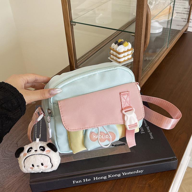 Child Cartoon Nylon Small Handbag With Splicing Design For Kindergarten Girls