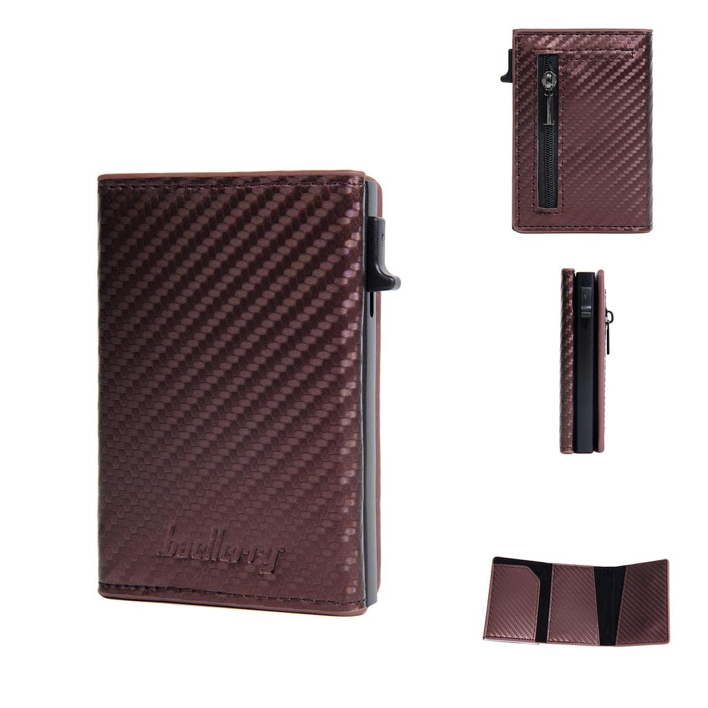 New Men's Card Bag RFID Automatic Pop-up Zipper Carbon Fiber Magnetic Card Clip Men