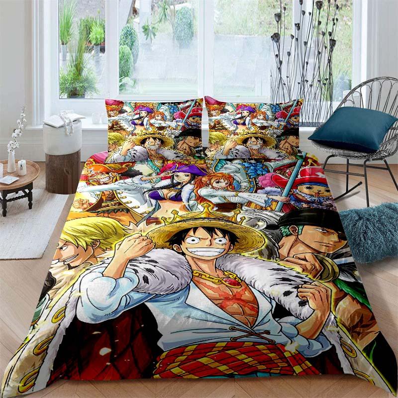 A Set of ONE PIECE Themed Bedding, 3D Digitally Printed, All-season Polyester Duvet Cover and 2 Pillowcases.