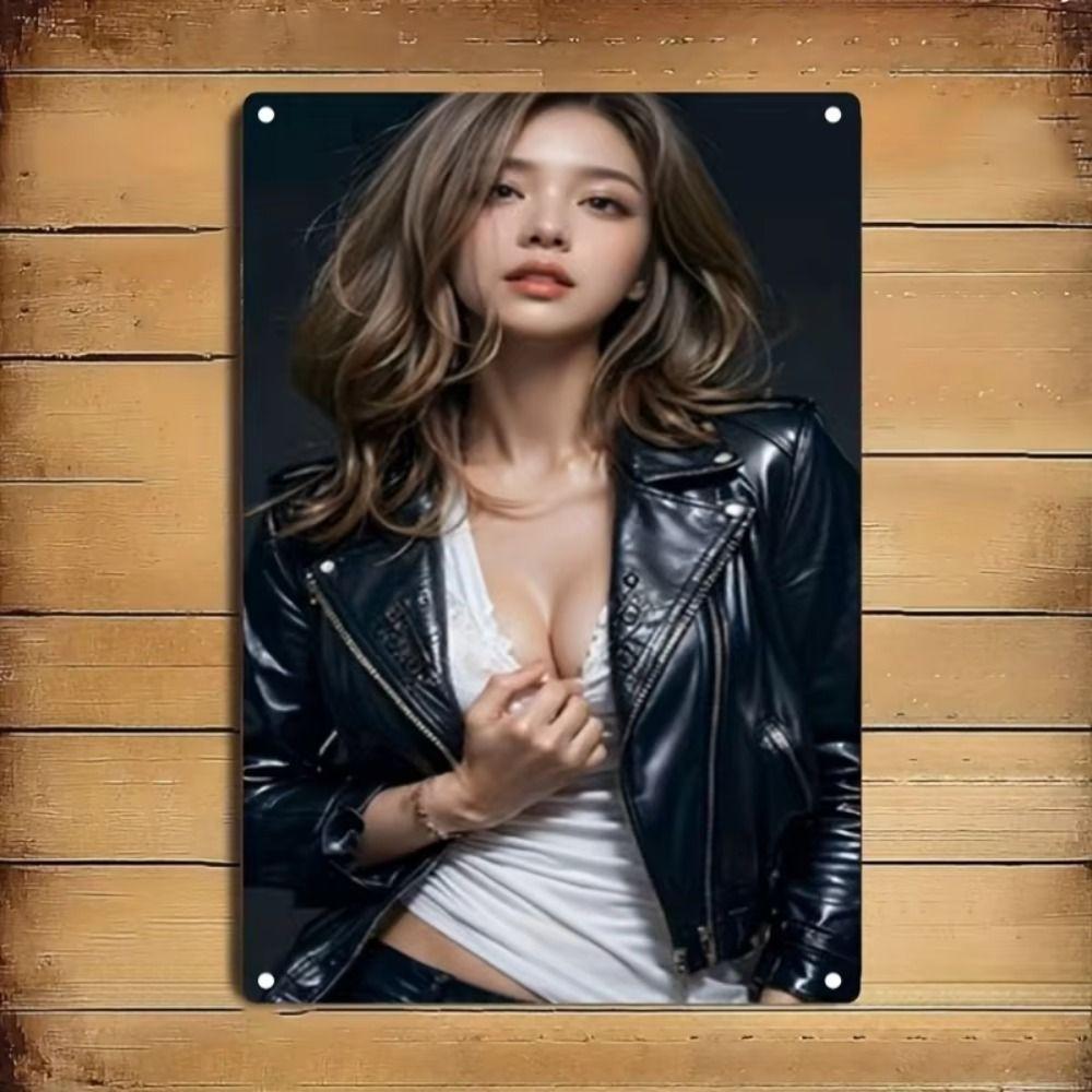Metal Sign Vintage Girl Green Sweater Room Decor Wall Art 20x30 cm
