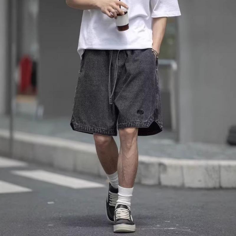 American Vintage Washed Denim Embroidered Loose Five Point Shorts For Men